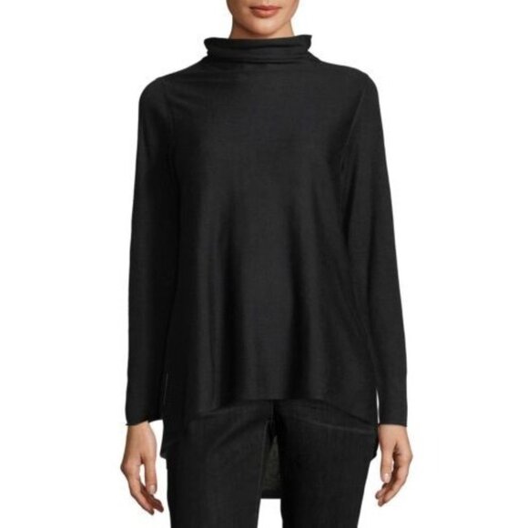 Eileen Fisher Top Sleek Tencel Merino Knit Scrunch Neck Top sz. Medium - Picture 1 of 12
